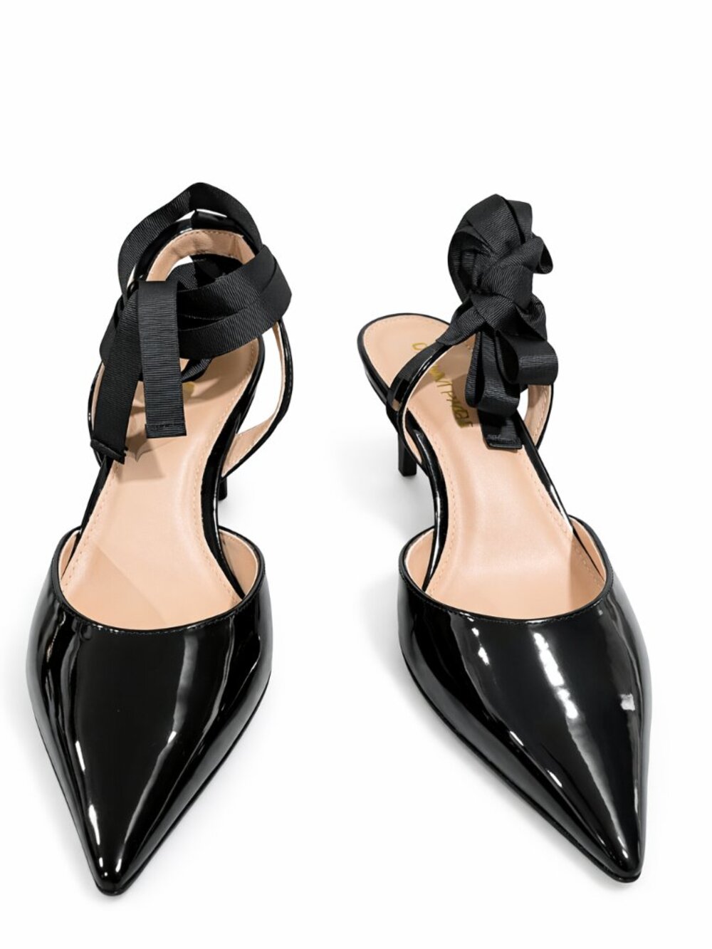 Women’s Black Patent Ribbon Heels Pointed Toe Slingback Dressy Party Shoes